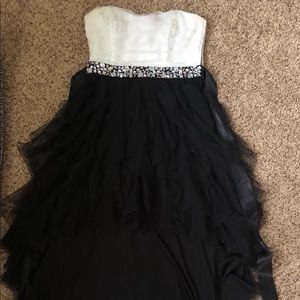 Black and white high low prom dress